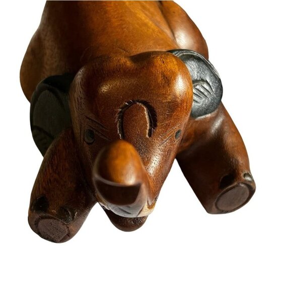 Antique Playful Baby Elephant Hand Carved Solid Wood Two Tone - Picture 9 of 14